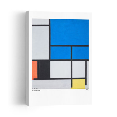 Composition With Large Blue Plane, Red, Black, Yellow, And Gray Abstract Contemporary Wall Art Print 1 Piece Wrapped Canvas Wall Art