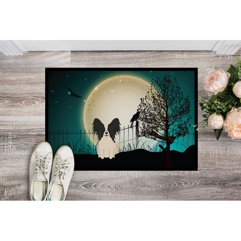 Tapis d'entrée antidérapant Ermond Halloween, Noir / Blanc, Rectangle 2 pi x 3 pi