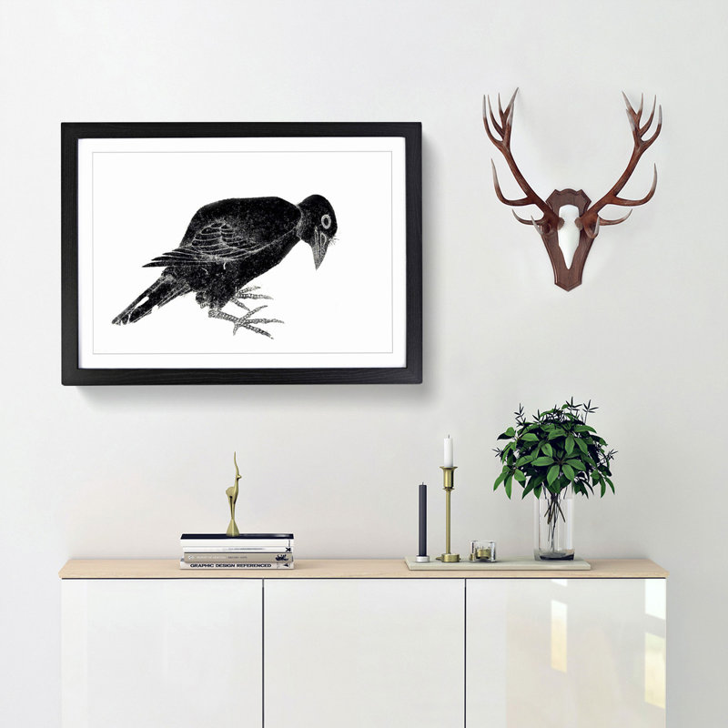 Crow by Katsushika Hokusai - Framed Print, 48cm H x 65cm W x 2cm D, Black Framed