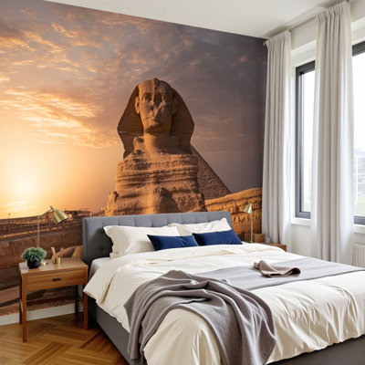Peel and Stick Wallpaper Great Sphinx Giza Pyramids Sunset Warm Desert Light Wall Murals 100"H x 144"W Removable PVC Wall Paper Self-Adhesive Wall Decor for Bedroom Living Room Home Office