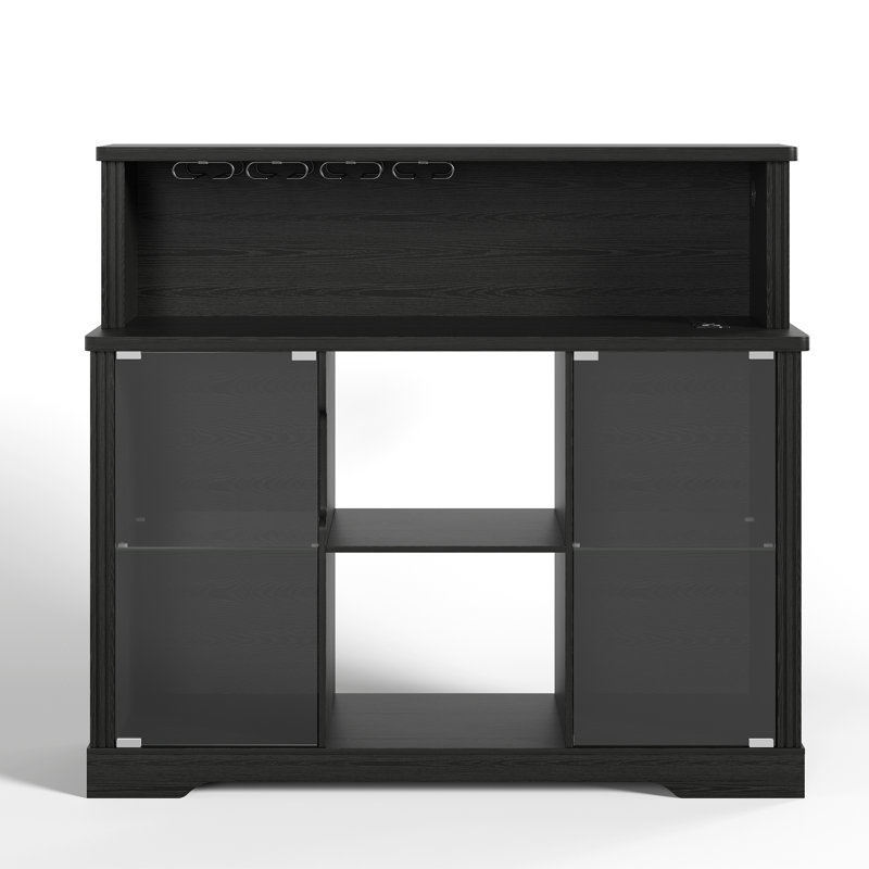 Wine Cabinet with RGB Lighting, Charging Station, 4 Removable Wine Racks (Exclude Refrigerator), Black