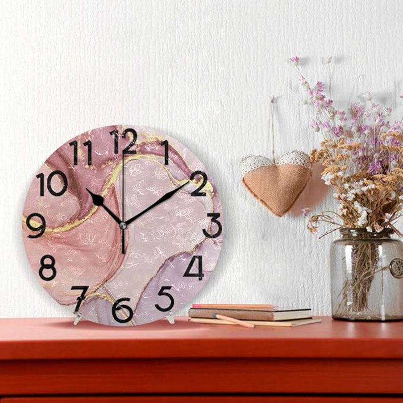 Horloge murale en marbre rose doré à teinture par nœuds Golden Line Marble Stone