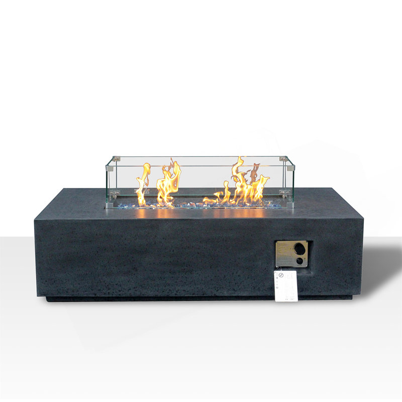 Table de foyer d'extérieur rectangulaire au gaz propane en béton 52 pouces