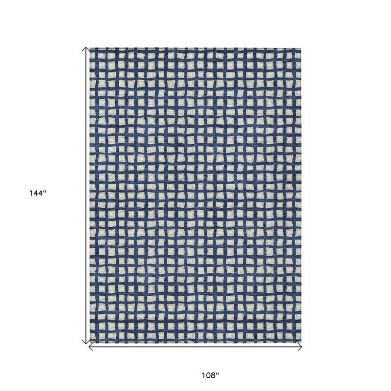 Tapis intérieur / extérieur géométrique lavable 9 pi x 12 pi bleu marine et ivoire