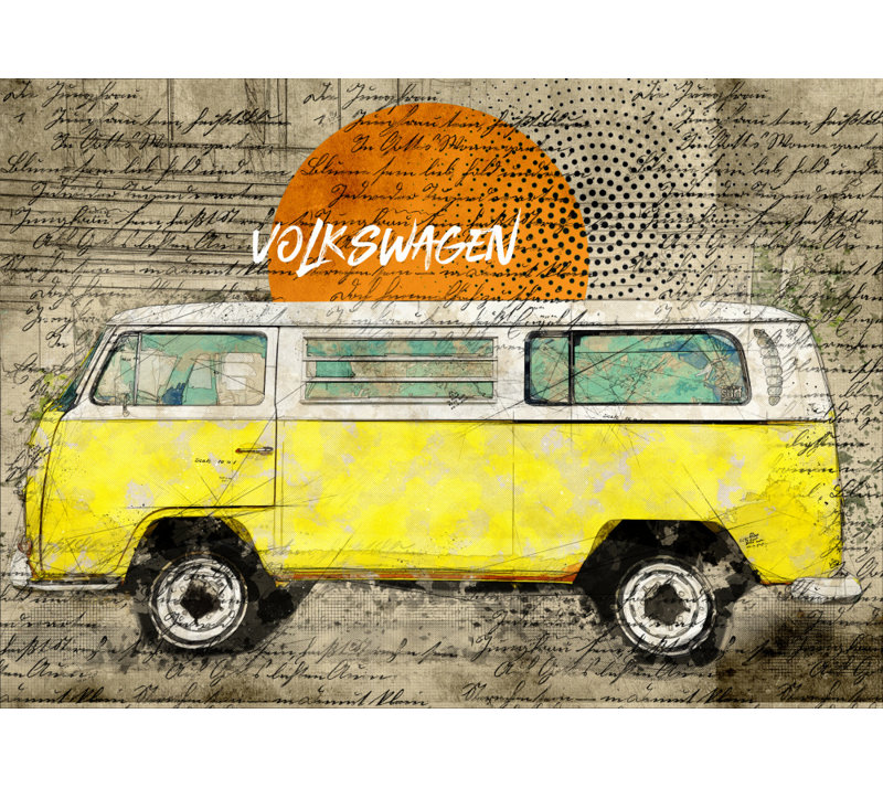 Volkswagen vw combi, Yellow, 60.96 cm H x 91.44 cm W