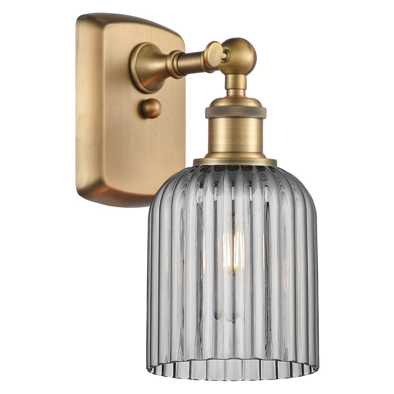 Northgate Steel Armed Sconce, Brushed Brass, Light Smoke