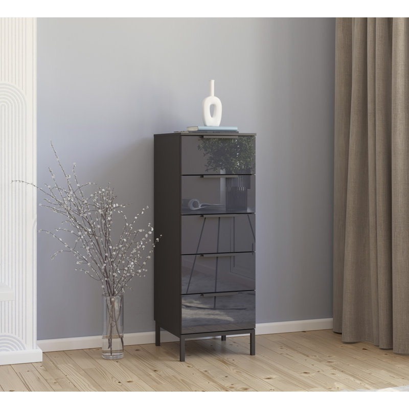 Flipp 5 - Drawer Chest of Drawers, Graphite/Glass Basalt
