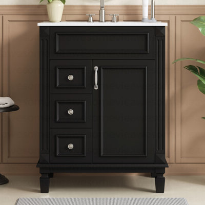 24" Bathroom Vanity With Ceramic Sink, Small Bathroom Sink Cabinet, Modern Cabinet With 2 Drawers And Adjustable Shelf