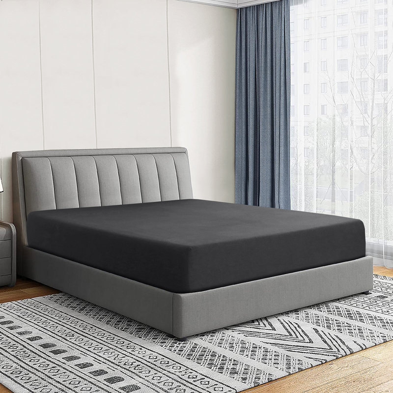  Drap-housse 100% coton Jersey, Bleu, Drap-housse de taille simple