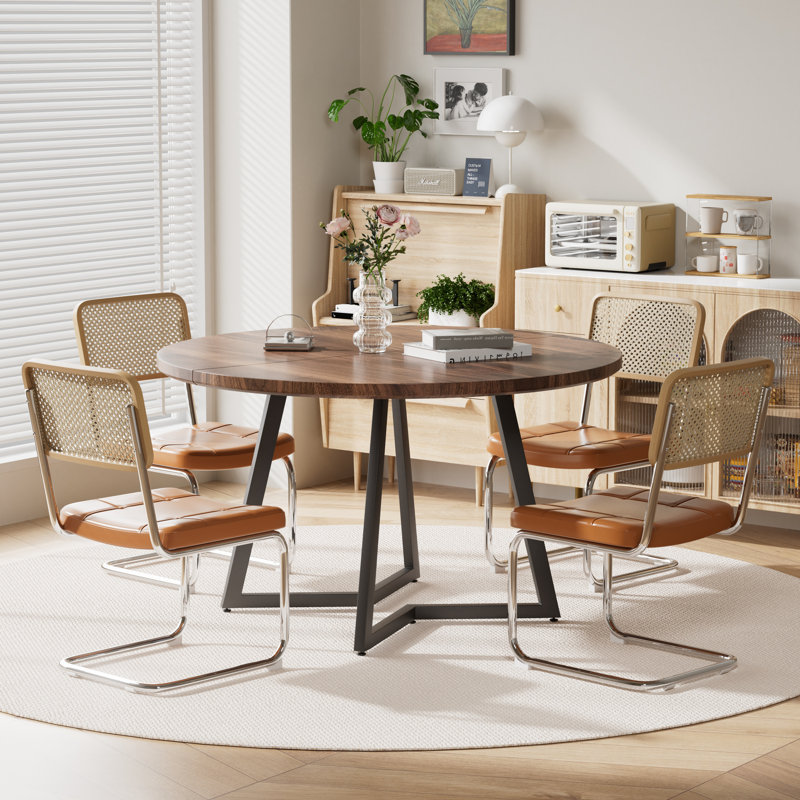 Round Dining Table Sets for 4-6, Brown, 5