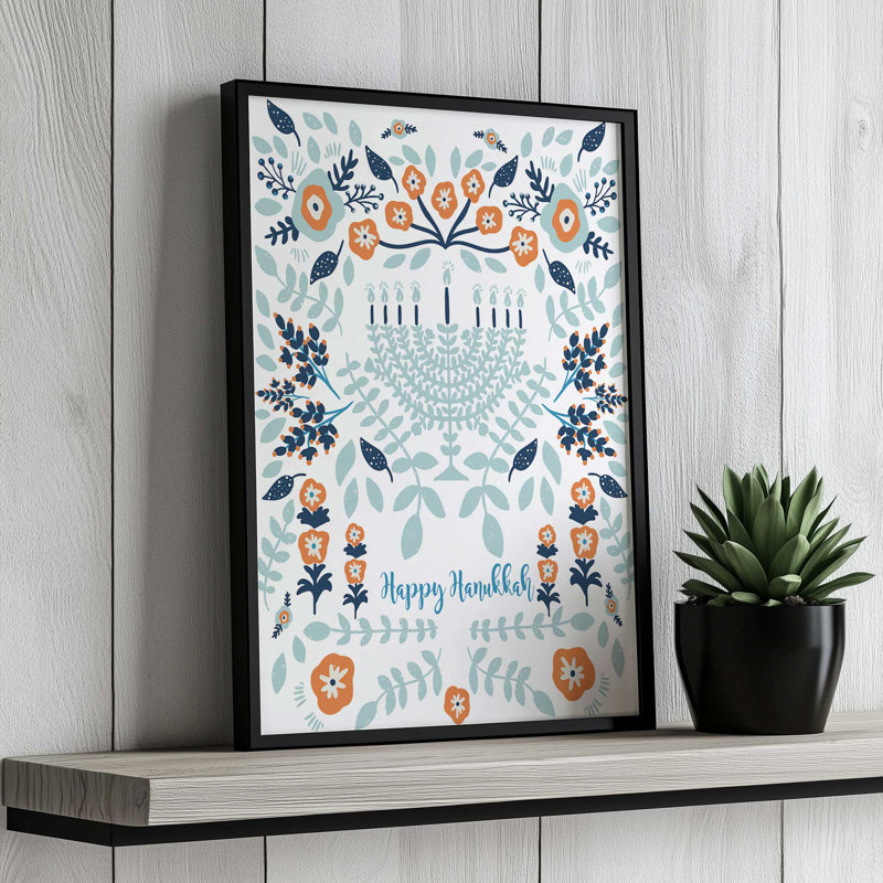 Impression sur toile florale, Hanoucca, Menora par Garima Dhawan, H 32 po x l 24 po, Gold