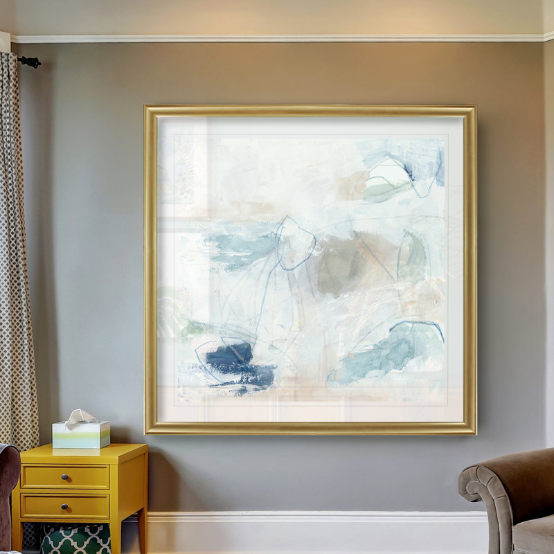 Pebble Coast IV, peinture sur toile, H 30,5 po x l 30,5 po x P 1,5 po, Cadre doré