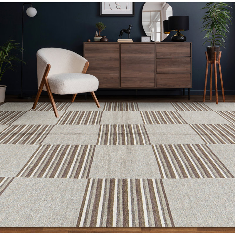 Wool Geometric Area Rug in Beige, Rectangle 8'10" x 11'10"