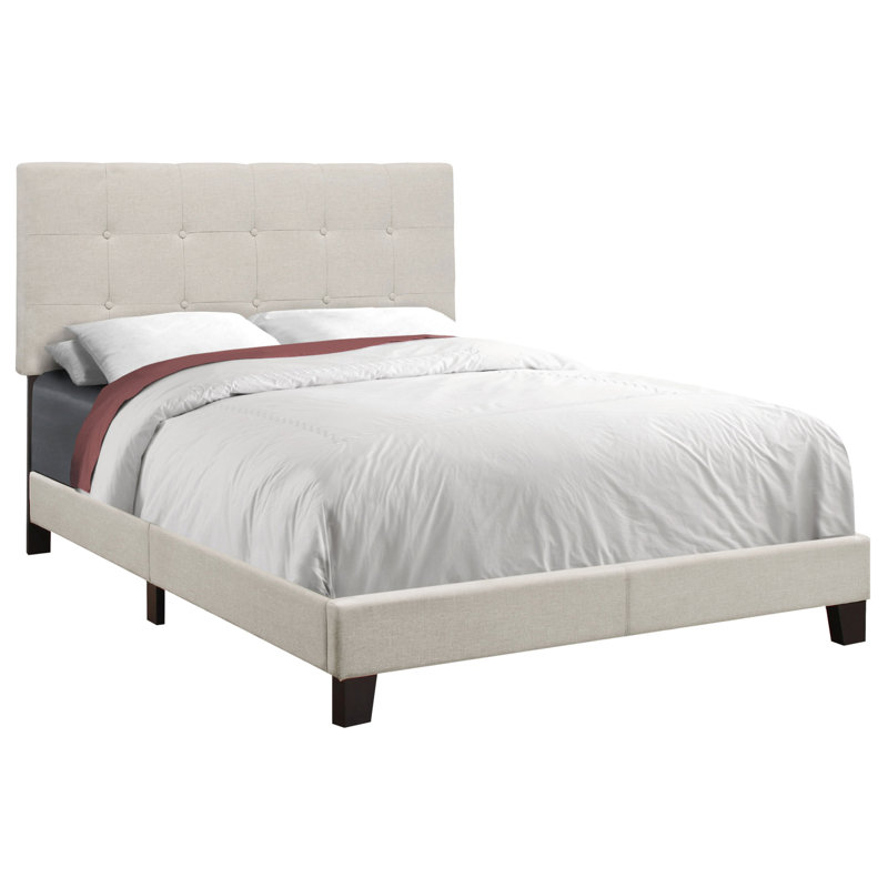 Lit double tapissier en lin beige Glorious avec pieds noirs