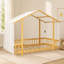 Lit plateforme simple avec baldaquin en tissu transparent et guirlande lumineuse-678601075-678601076