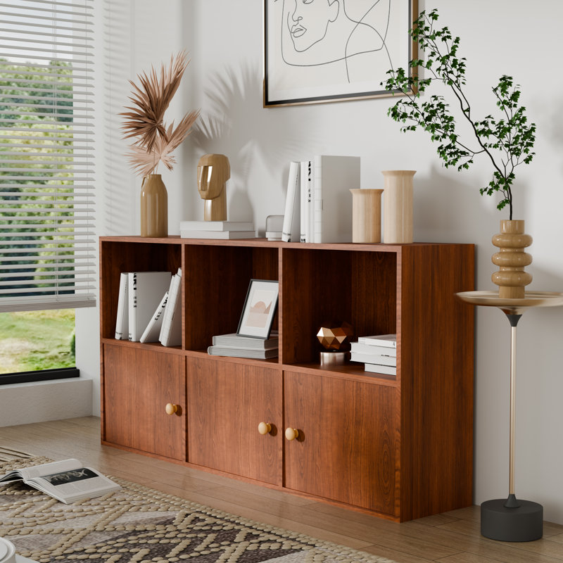 Bookcase With With 3 Cubbies And 3 Cabinets