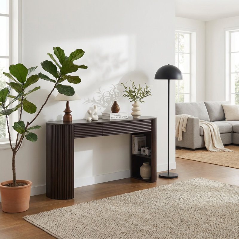 Console rétro avec rangement avec trois tiroirs et un pied de table