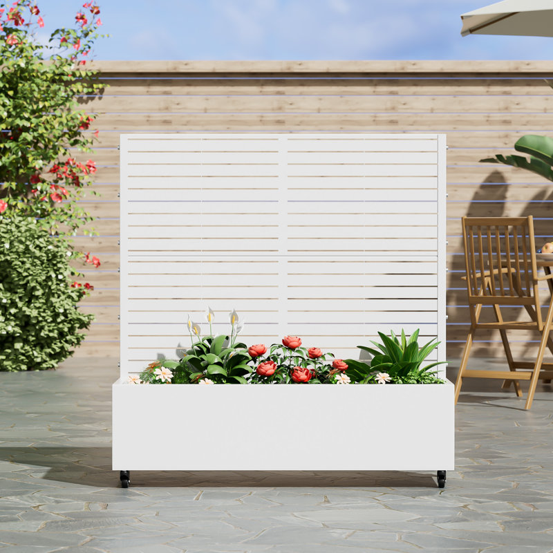 Eulau Metal Planter Box with Wheels, 47" H x 47" W x 16" D, White
