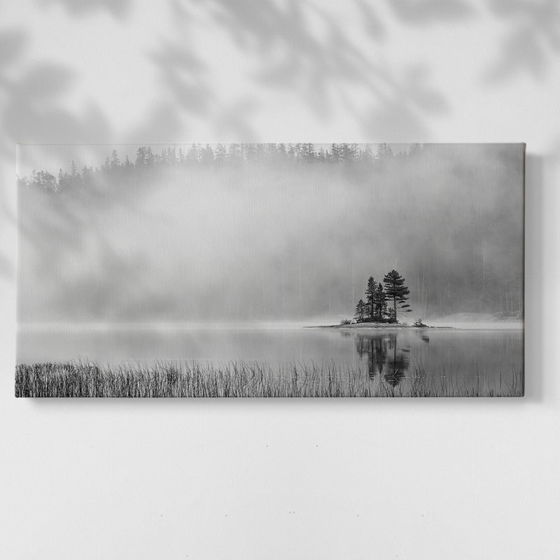 Brouillard insulaire - Toile tendue avec châssis, prêt à accrocher, H 17 po x l 33 po, Doré