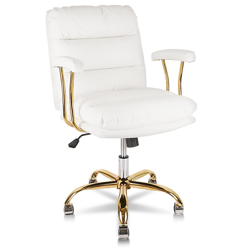 Vassiliy Ergonomic Office Desk Chair with Wheels and Arms Bedroom Office Capacity up to 300lb, Gold, White