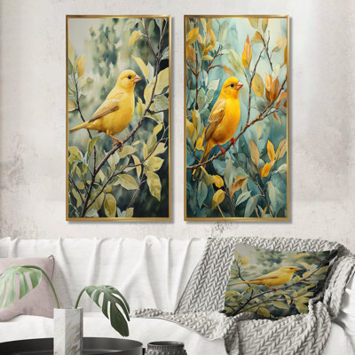 Golden Finch In Springtime I - Animals Wall Art 2 Pieces