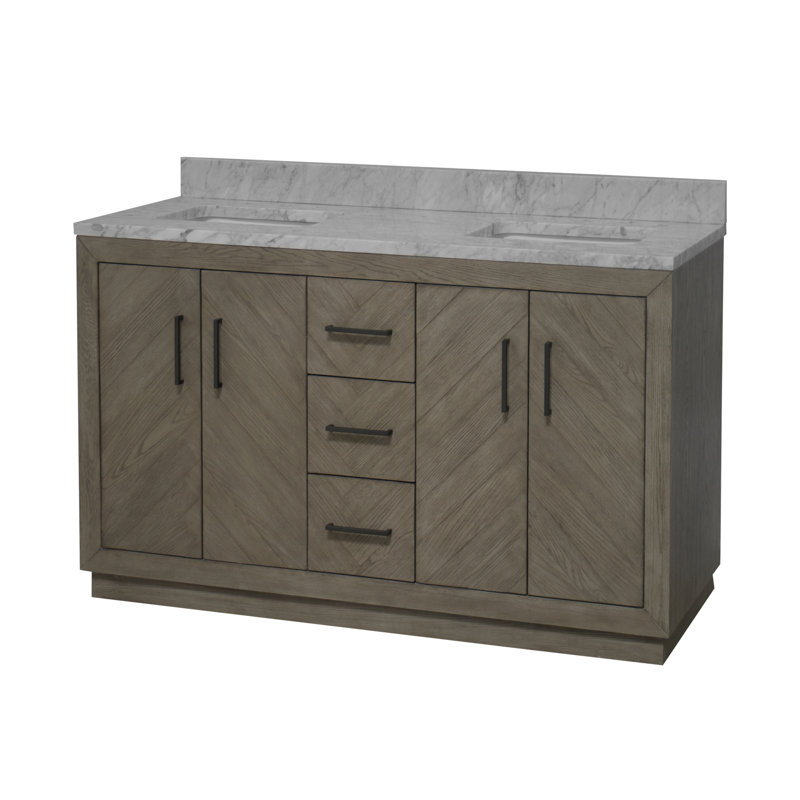 Peyton 60" Gray Oak Double Bathroom Vanity with Marble Top