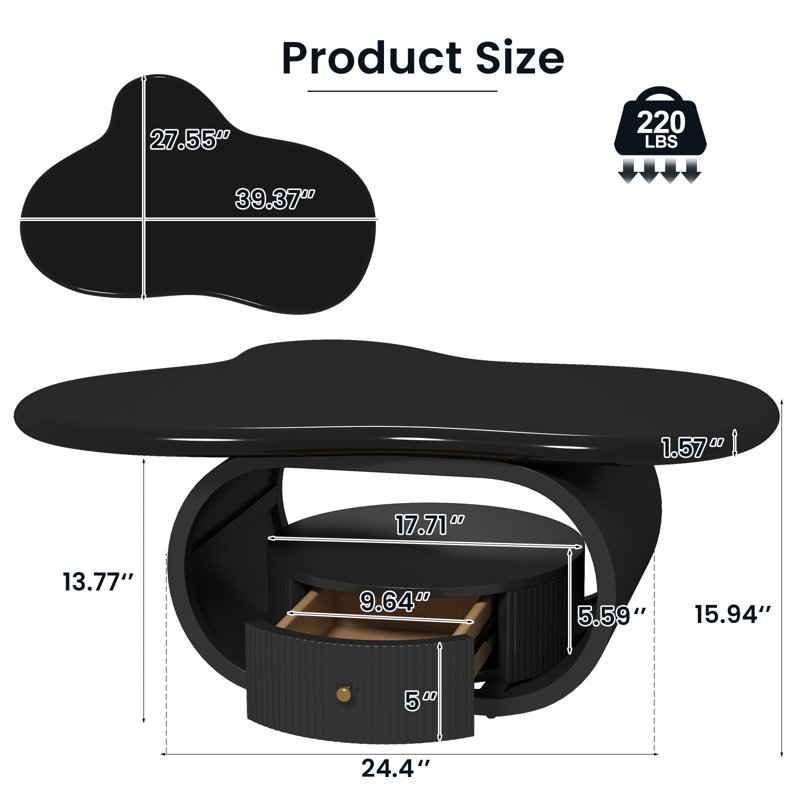Table basse Mosheim, Noir, H 15,74 po x L 41,2 po x l 21,5 po