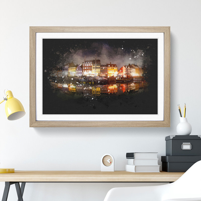 Nyhavn Canal in Denmark - Picture Frame Graphic Art Print, Oak Framed, 45cm H x 63cm W x 2cm D