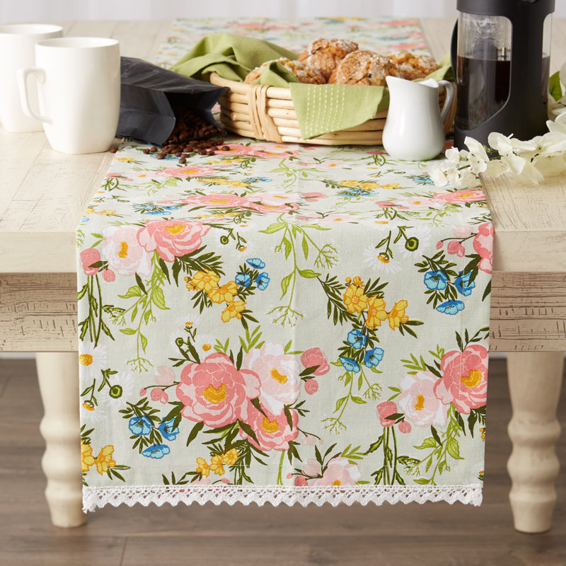 Floral 100% Cotton Table Runner, 72" L x 14" W