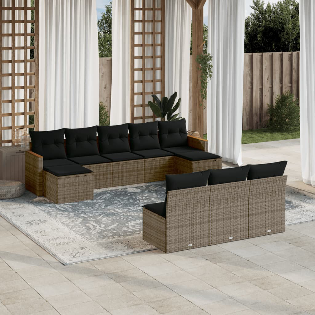 Vidaxl 10-Tlg. Garten-Sofagarnitur Mit Kissen Beige Poly Rattan