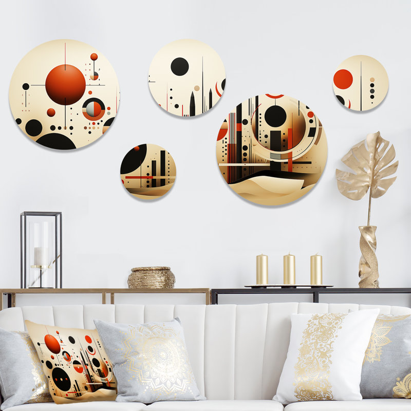 «Echoing Ellipse Beige», ensemble géométrique d'art mural rond de 5