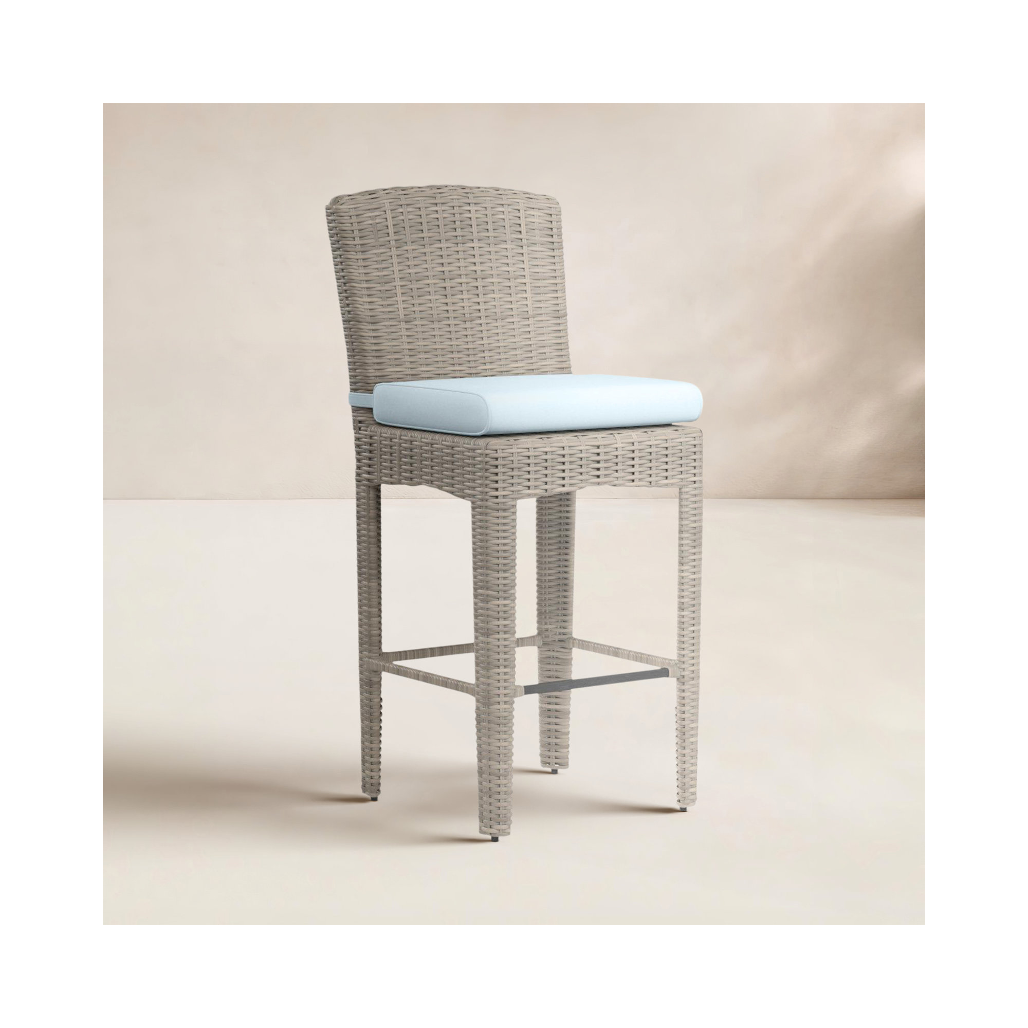 Manhattan High-Density Polyethylene (HDPE) Wicker Outdoor Bar Stool with Cushion, Canvas Skyline Sunbrella®