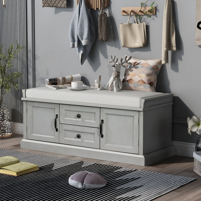 Banc de rangement avec 2 tiroirs et 2 armoires, Gris délavé