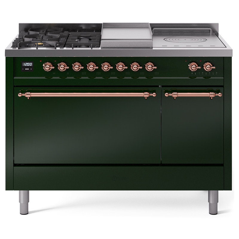 ILVE Nostalgie II, cuisinière à double combustible de 48 po, 5 brûleurs, plaque chauffante, surface de cuisson française