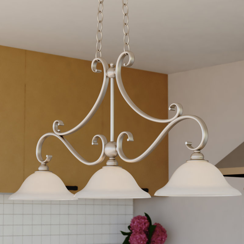 Luminaire suspendu linéaire à 3 lumières pour îlot de cuisine Macalla, Brushed Nickel