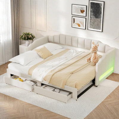 Extendable Upholstered Daybed With 2 Storage Drawers And Led Light by Latitude Run