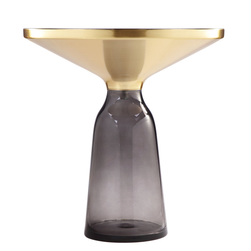 Pangea Home Belinda Hand Blown Glass Pedestal Side End Table - Modern Glass Side Table – Artisan Glass Accent Table for Living Room, Office, or Bedroom - Gray Round Glass Side End Table