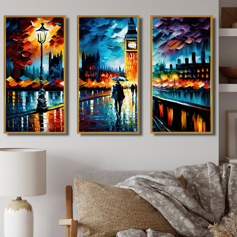 «Colorful City In London II - Cityscapes», art mural sur toile, H 28 po x l 36 po x P 1 po, Encadrement doré