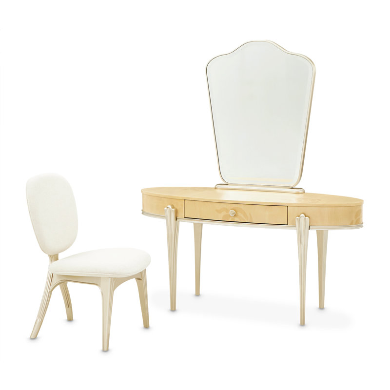 Coiffeuse Camellia avec miroir et fauteuil - Caramel