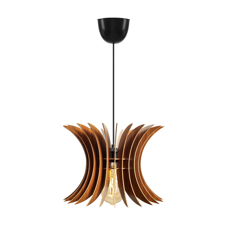 Lustre sphérique élégant, finition noyer, 7,9 po x 7,9 po x 23,6 po | Câble réglable, corps en panneau de fibres à densité moyenne, douille E27 (40 W maximum) | Design scandinave pour l'éclairage moderne de salon, de salle à manger et de vestibule