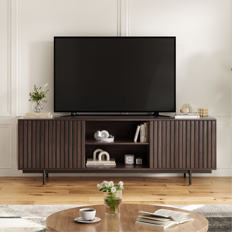 Mid Century Storage TV Stand For Tvs Up To 75", Espresso Wood