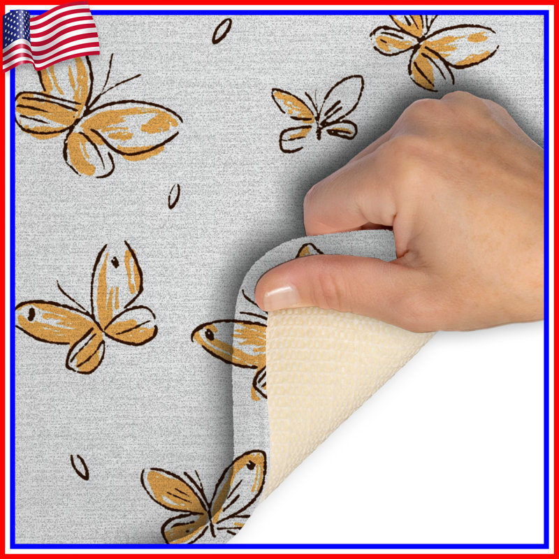 Butterfly Bath Mat Insects Bathroom Decor Bohemian Boho, 34in W x 21in L