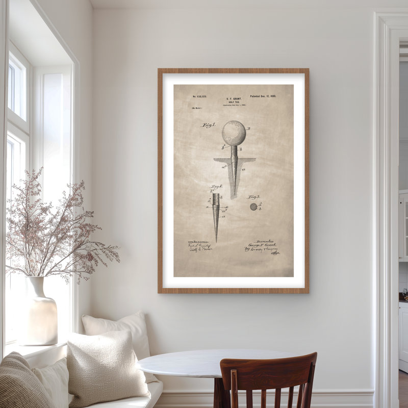 «Beige Blueprint of Golf Tee» - reproduction d'art vintage encadrée