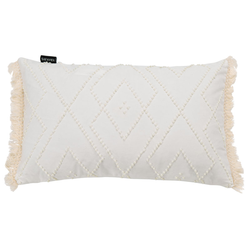 Sorena Ivory Geometric Cotton Rectangular Throw Pillow