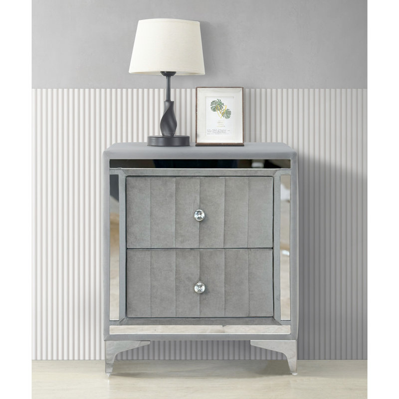 Farney Velvet Nightstand Fully Assembled, Gray