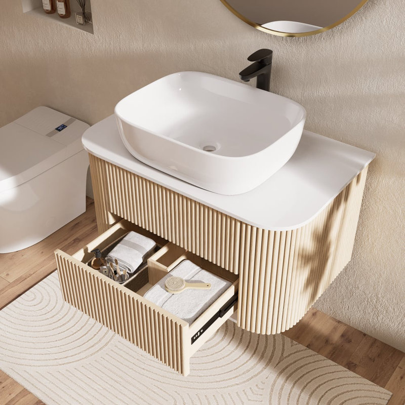 Ensemble de meuble-lavabo de salle de bain en pierre frittée flottante avec lavabo 31,5 "Farmhouse