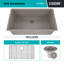 Évier de cuisine 32 po x 19 po en quartz, évier à simple cuve, évier encastré, évier sous comptoir, évier de cuisine en granite, avec grilles en acier et crépine, bride d'évacuation-72644636