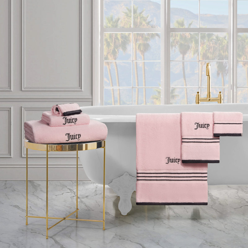 Juicy Couture Neon Border Bath Towels 6-Piece, Light Pink/Black