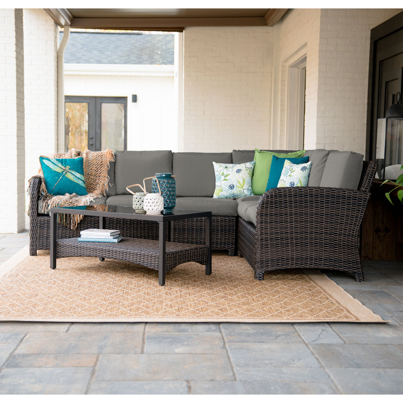 Ensemble de conversation modulaire en rotin Sunbrella avec coussins 5 pièces Keyser, Gris