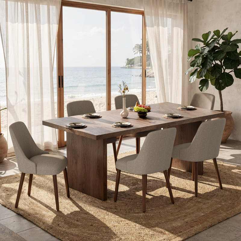High Back Dining Chair with Ergonomic Curved Back, Padded Seat & Solid Wood Legs, Taupe